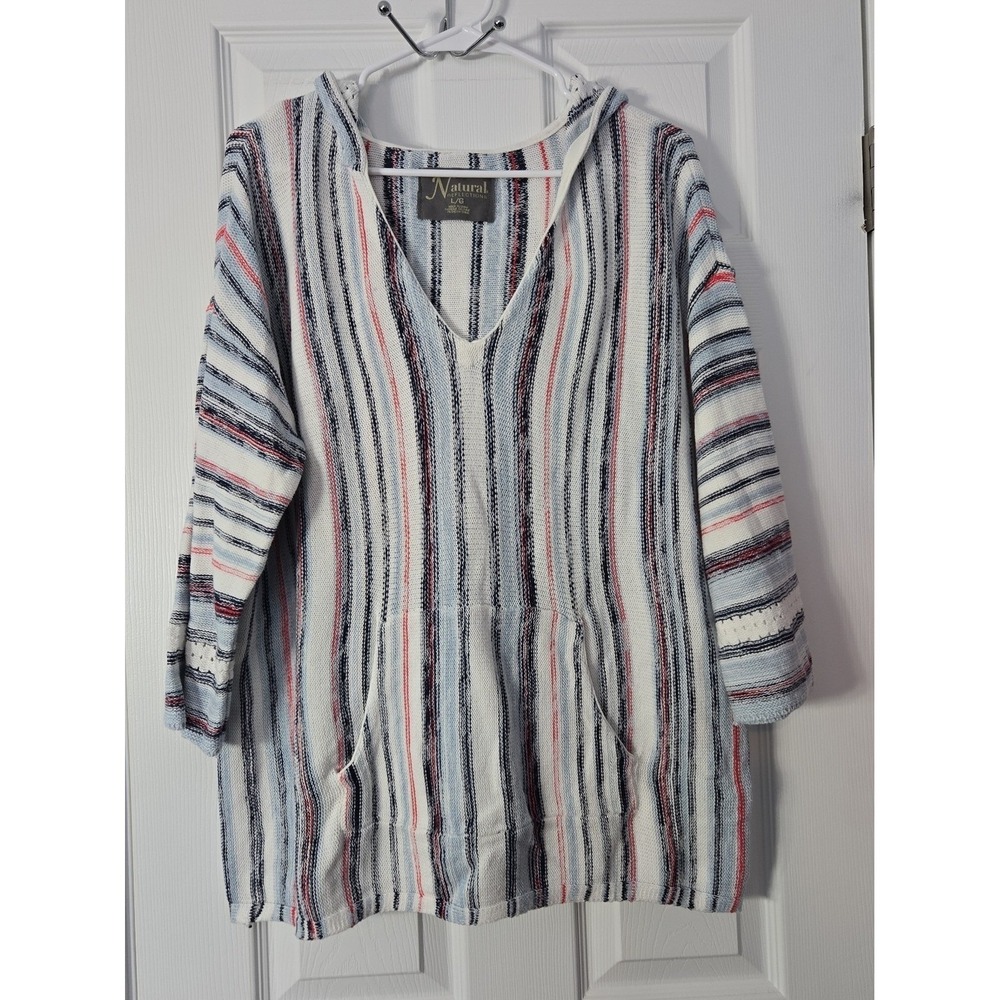 Natural Reflections Womans 3/4 Sleeve Hoodle Sweater Size Large 100% Cotton‎